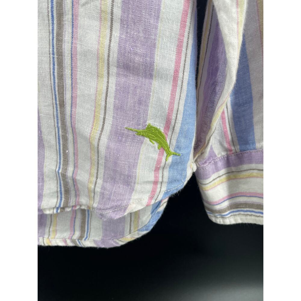 Tommy Bahama 100% Linen Button Up Shirt Men’s M Purple/Blue Candy Stripe Lng Slv - Picture 3 of 10
